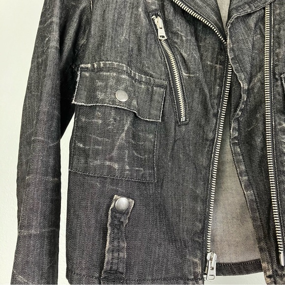 Ralph Lauren Moto Jean Jacket in Distressed Black Denim w/ Zipper Pockets XS - Picture 9 of 16